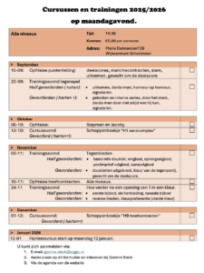 Cursusaanbod seizoen 2025-2026.